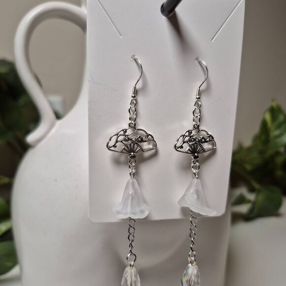 Handmade Lily of the Valley and Plum Blossom Charm Dangle Earrings - Picture 5 of 6